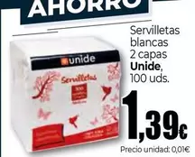 Oferta de Unide - Servilletas Blancas 2 Capas por 1,39€ en Unide Market