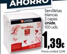 Oferta de Unide - Servilletas Blancas 2 Capas por 1,39€ en Unide Market