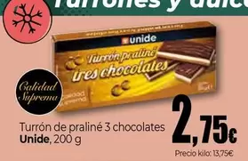 Oferta de Unide - Turrón De Praliné 3 Chocolates por 2,75€ en Unide Supermercados