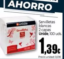 Oferta de Unide - Servilletas Blancas 2 Capas por 1,39€ en Unide Supermercados