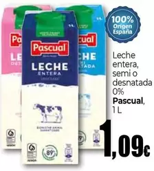 Oferta de Pascual - Leche Entera, Semi O Desnatada 0% por 1,09€ en Unide Supermercados