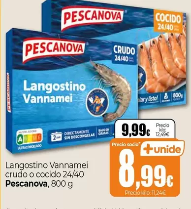 Oferta de Pescanova - Langostino Vannamei Crudo O Cocido por 9,99€ en Unide Supermercados