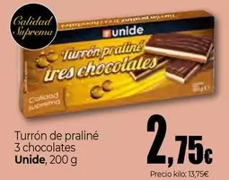 Oferta de Unide - Turron De Praline 3 Chocolates por 2,75€ en Unide Market