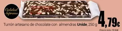 Oferta de Unide - Turrón Artesano De Chocolate Con Almendras por 4,79€ en Unide Market