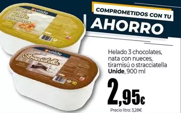 Oferta de Unide - Helado 3 Chocolates, Nata Con Nueces, Tiramisú O Stracciatella por 2,95€ en Unide Market