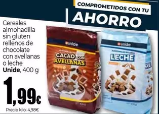 Oferta de Unide - Cereales Almohadilla Sin Gluten Rellenos De Chocolate Con Avellanas O Leche por 1,99€ en Unide Market