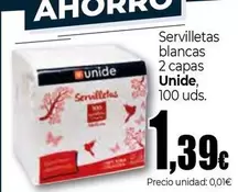 Oferta de Unide - Servilletas Blancas 2 Capas por 1,39€ en Unide Market