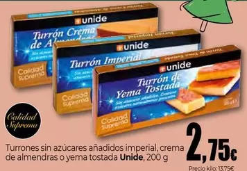 Oferta de Unide - Turrones Sin Azucares Anadidos Imperial, Crema De Almendras O Yema Tostada por 2,75€ en Unide Market