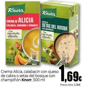 Oferta de Knorr - Crema Alicia, Calabacín Con Queso De Cabra O Setas Del Bosque Con Champinon por 1,69€ en Unide Market