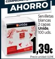 Oferta de Unide - Servilletas Blancas 2 Capas por 1,39€ en UNIDE Alimentación