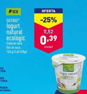 Oferta de Gutbio - Logurt Natural Ecològic por 0,39€ en ALDI