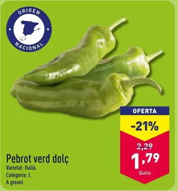 Oferta de Pebrot Verd Dolç  por 1,79€ en ALDI