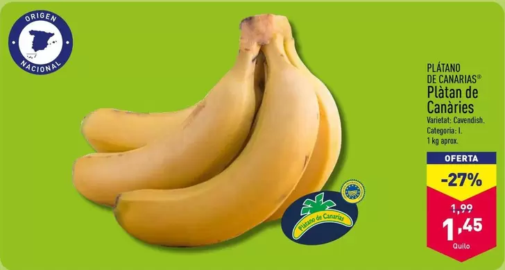 Oferta de Platano De Canarias - Plàtan De Canàries por 1,45€ en ALDI