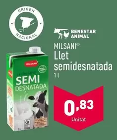 Oferta de Milsani - Llet Semidesnatada por 0,83€ en ALDI