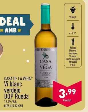 Oferta de Casa De La Vega - Vi Blanc Verdejo Dop Rueda por 3,99€ en ALDI