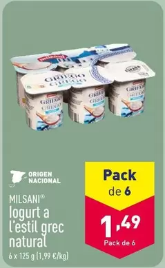 Oferta de Milsani - Logurt A L'Estil Grec Natural por 1,49€ en ALDI