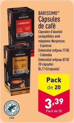 Oferta de Barissimo - Càpsules De Cafè por 3,39€ en ALDI