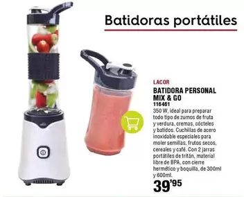 Oferta de Lacor - Batidora Personal Mix & Go por 39,95€ en ferrOkey