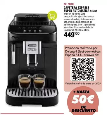 Oferta de DeLonghi - Cafetera Express Super Automatica por 449€ en ferrOkey