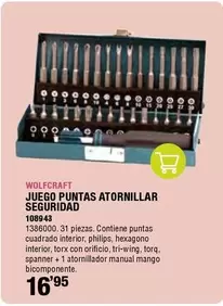 Oferta de Wolfcraft - Juego Puntas Atornillar Seguridad por 16,95€ en ferrOkey