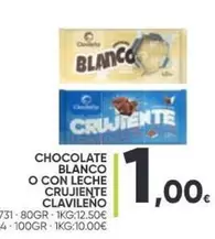 Oferta de Clavileño - Chocolate Blanco O Con Leche Crujiente por 1€ en Family Cash