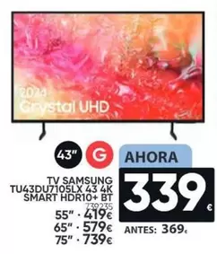 Oferta de Samsung - Tv Tu43d7105lx 43" 4k Smart Hdr10+b por 339€ en Family Cash