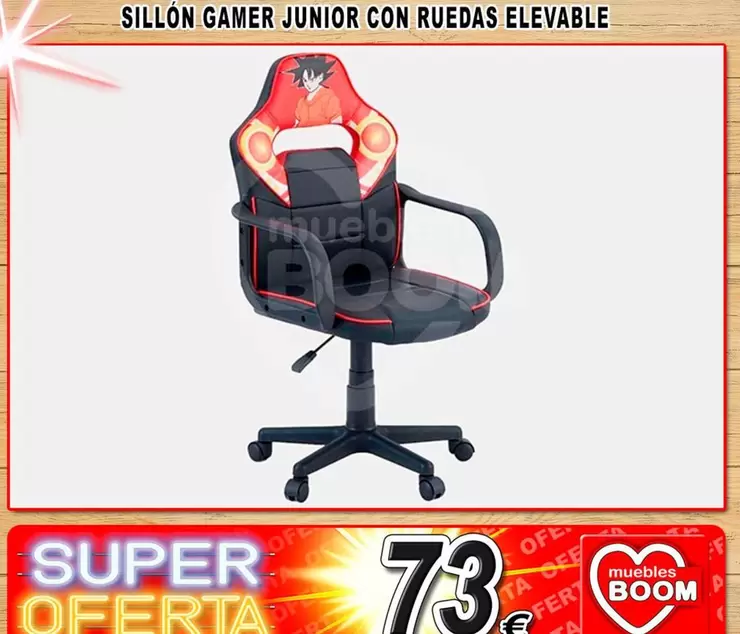 Oferta de Sillon Gamer Junior Con Ruedas Elevable por 73€ en Muebles Boom