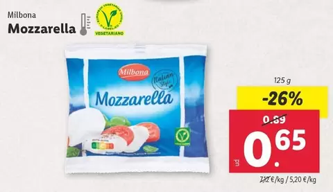 Oferta de Milbona - Mozzarella por 0,65€ en Lidl