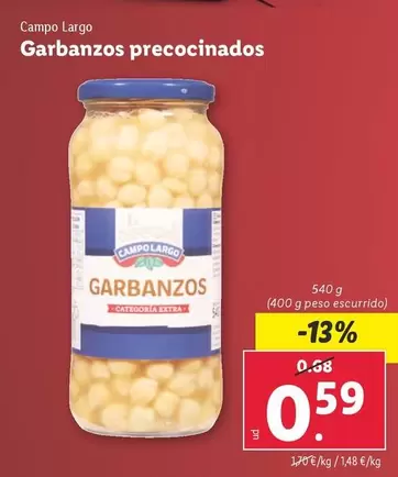 Oferta de Campo Largo - Garbanzos Precocinados por 0,59€ en Lidl