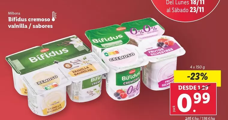 Oferta de Milbona - Bridus Cremoso Vainilla / Sabores por 0,99€ en Lidl