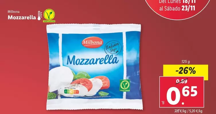 Oferta de Milbona - Mozzarella por 0,65€ en Lidl