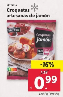 Oferta de Monissa - Croquetas Artesanas De Jamon por 0,99€ en Lidl