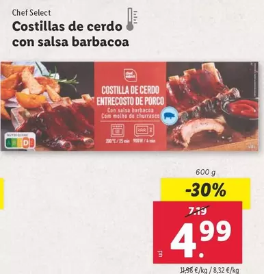 Oferta de Chef select - Costillas De Cerdo Con Salsa Barbacoa por 4,99€ en Lidl