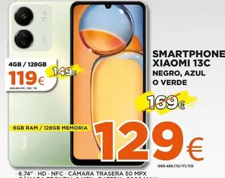 Oferta de Xiaomi - Smartphone 13C Negro, Azul O Verde por 129€ en Expert