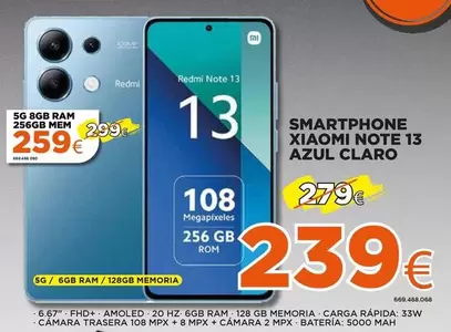 Oferta de Xiaomi - Smartphone Note 13 Azul Claro por 239€ en Expert