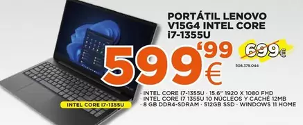 Oferta de Lenovo - Portatil V15g4 Intel Core I7-1355u por 599,99€ en Expert