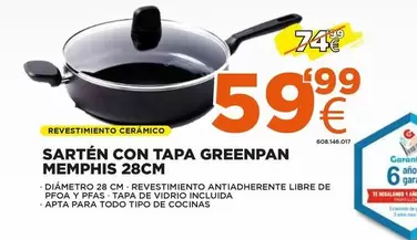 Oferta de Greenpan - Sarten Con Tapa Memphis 28cm por 59,99€ en Expert