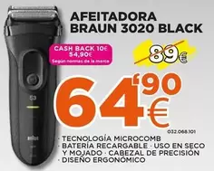 Oferta de Braun - Afeitadora 3020 Black por 64,9€ en Expert