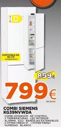 Oferta de Siemens - Combi Kg39nvvwa por 799€ en Expert