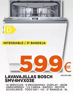 Oferta de Bosch - Lavavajillas Smv4hvx03e por 599€ en Expert