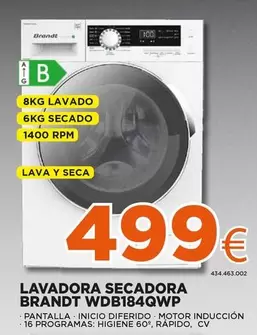 Oferta de Brandt - Lavadora Secadora WDB184QWP por 499€ en Expert