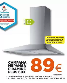 Oferta de Plus - campana mepamsa piramide plus 60x por 89€ en Expert