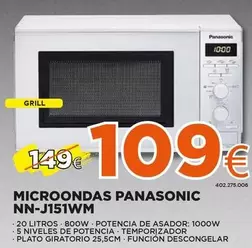 Oferta de Panasonic - Microondas Nn-j151wm por 109€ en Expert