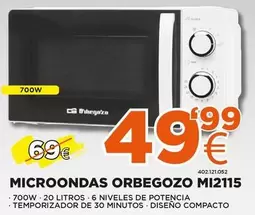 Oferta de Orbegozo - Microondas Mi2115 por 49,99€ en Expert