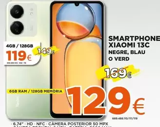 Oferta de Xiaomi - Smartphone 13C Negre, Blau O Verd por 129€ en Expert