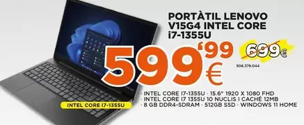 Oferta de Lenovo - Portátil V15G4 Intel Core I7-1355U por 599,99€ en Expert