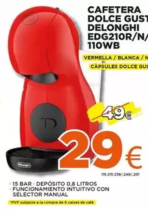 Oferta de DeLonghi - Cafetera Dolce Gusto  Edg210r/n/ 110wb por 29€ en Expert