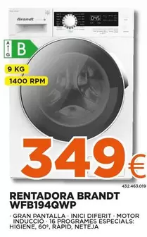 Oferta de Brandt - Rentadora Wfb194qwp por 349€ en Expert