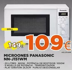 Oferta de Panasonic - Microones Nn-j151wm por 109€ en Expert