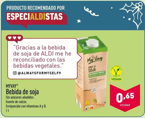 Oferta de Myvay - Bebida De Soja por 0,65€ en ALDI